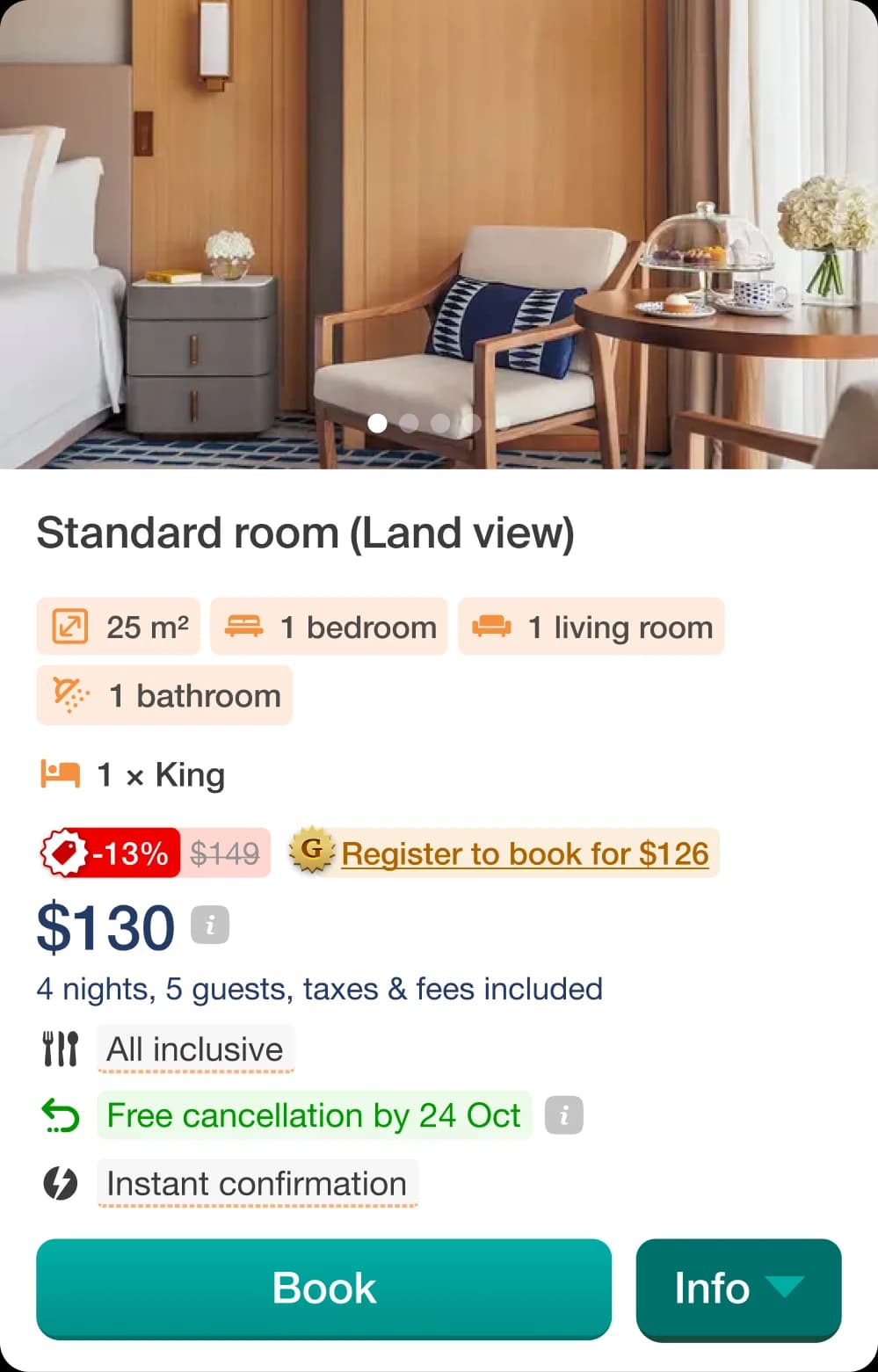 Property page card after the redesign — member price visually secondary