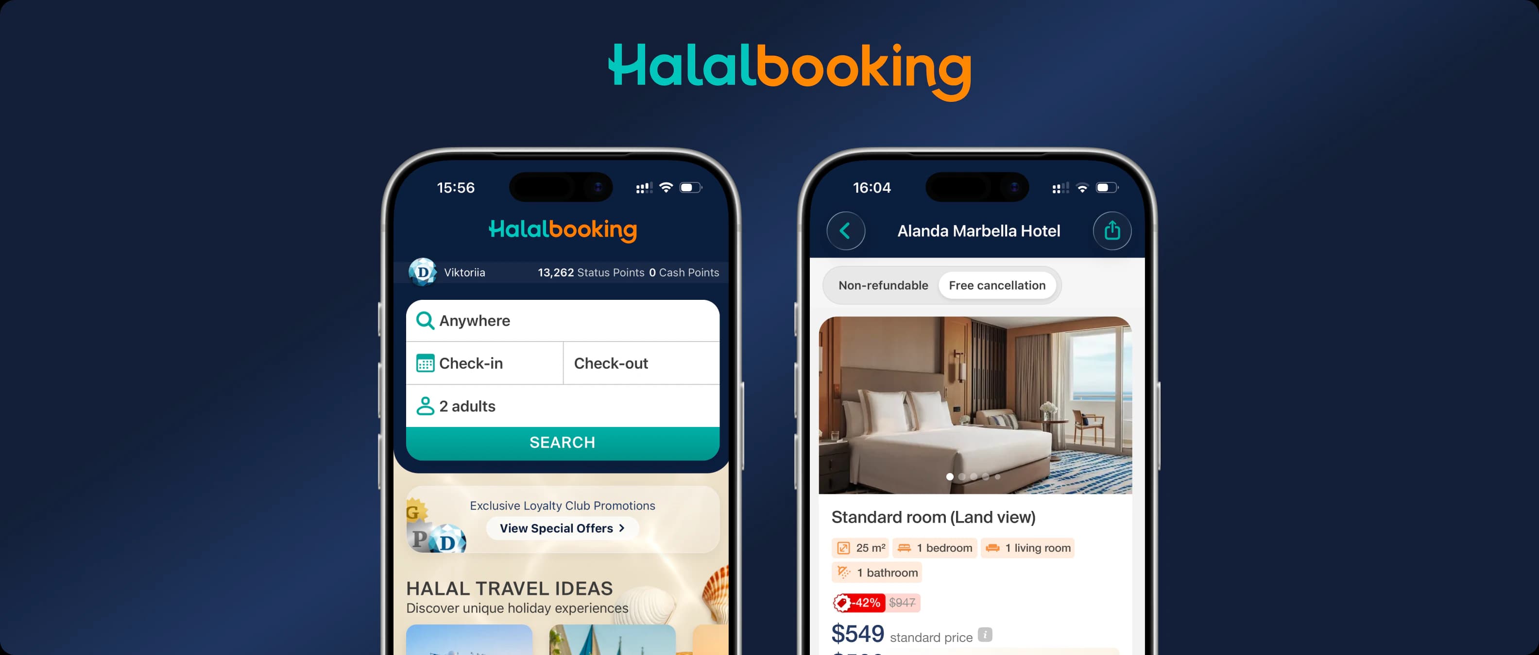 Halalbooking — the property page with member price and registration