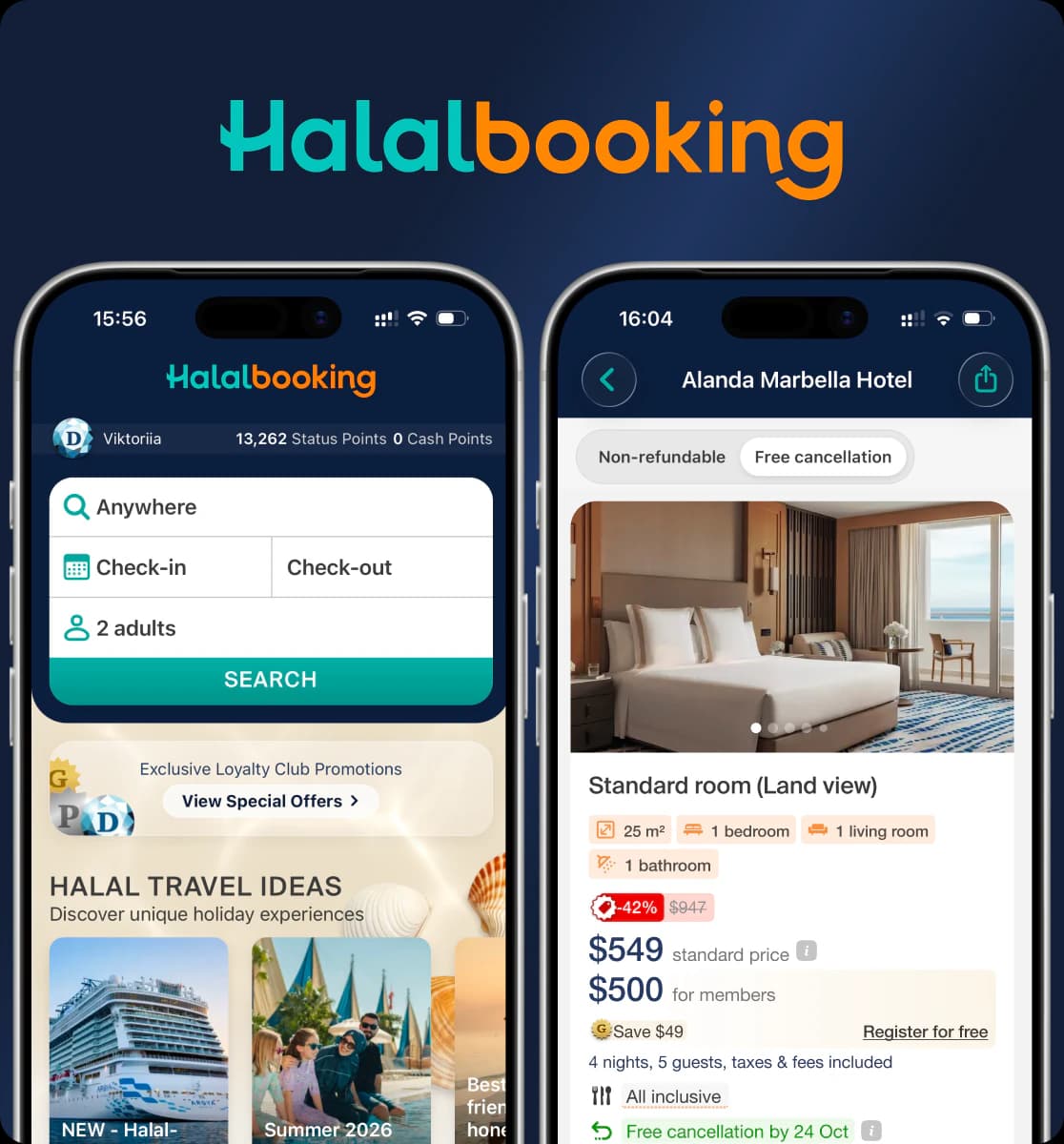 Halalbooking — the property page with member price and registration