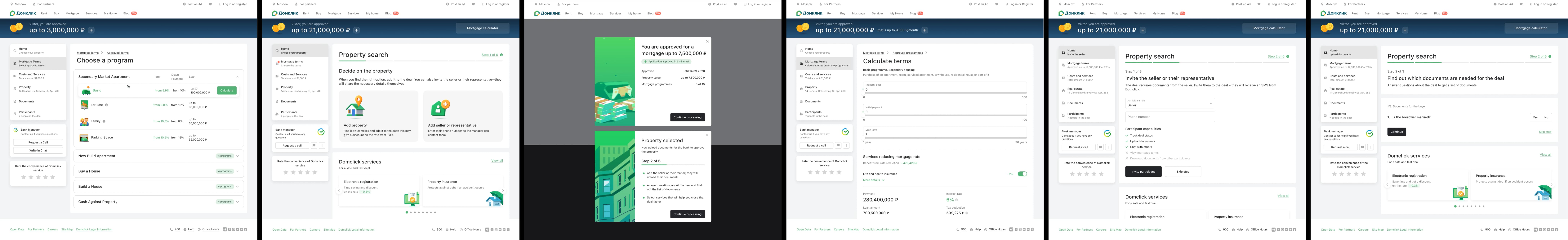 Desktop mockups of the mortgage flow