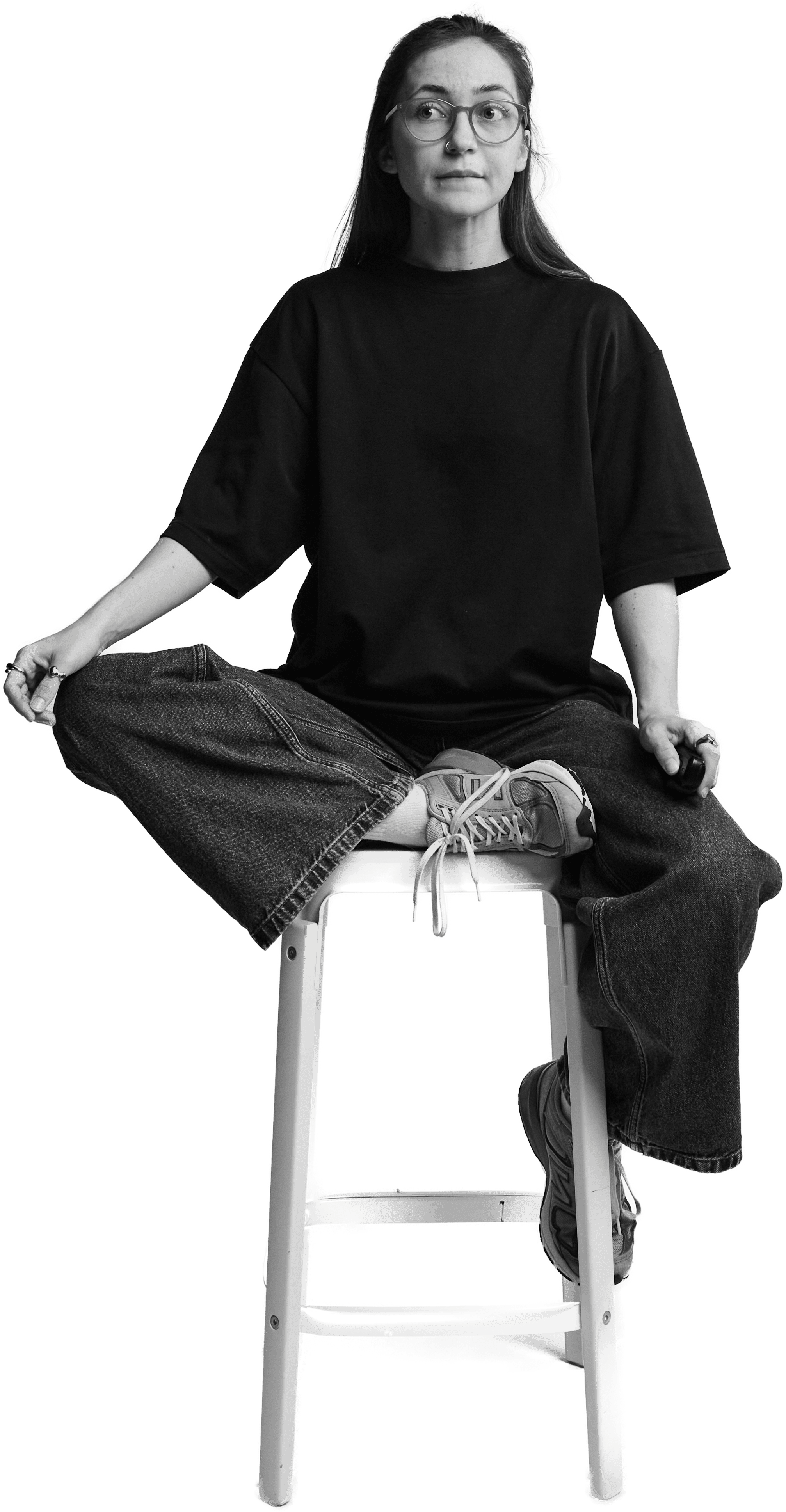 Viktoriia sitting on a stool